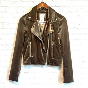 New Blank NYC Womens Size XS Stardust Velvet Moto Jacket Zip Up Cropped